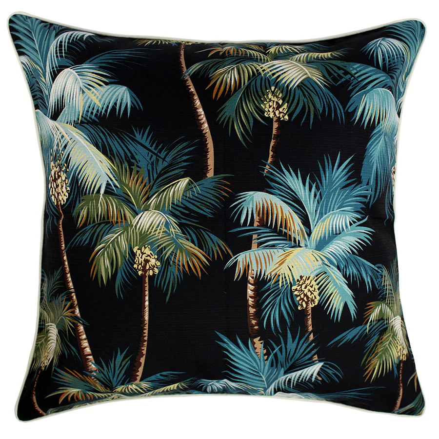Outdoor Cushion With Piping Palm Trees Black 60cm x 60cm