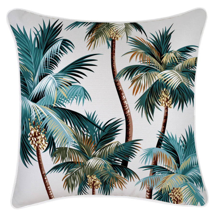 Outdoor Cushion With Piping Palm Trees White 45cm x 45cm