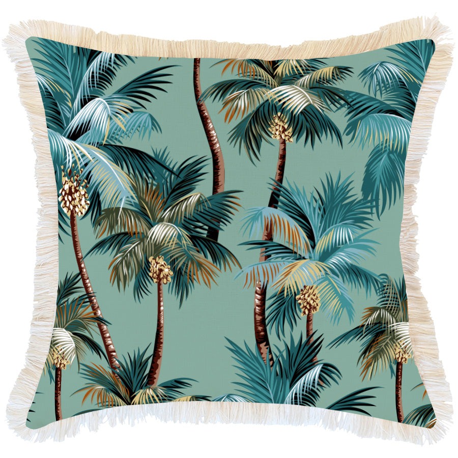 Outdoor Cushion Coastal Fringe Palm Trees Lagoon 60cm x 60cm
