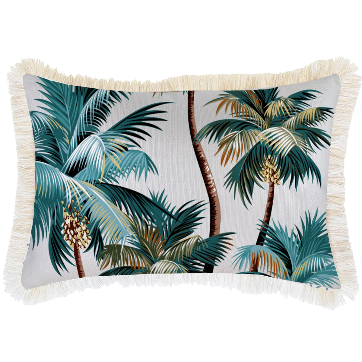 Outdoor Cushion Coastal Fringe Palm Trees White 35cm x 50cm