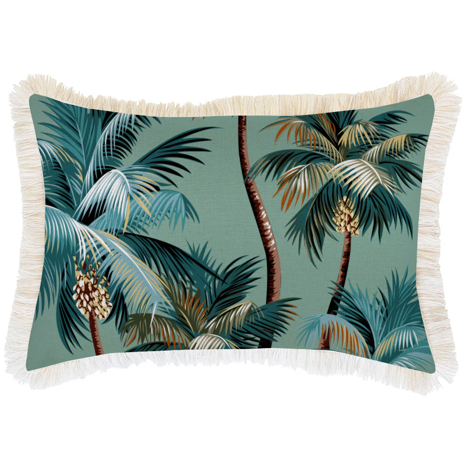 Outdoor Cushion Coastal Fringe Palm Trees Lagoon 35cm x 50cm