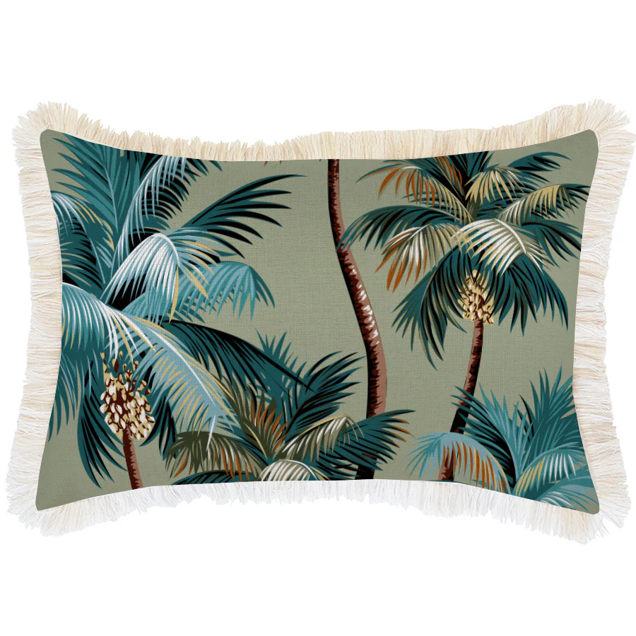 Outdoor Cushion Coastal Fringe Palm Trees Sage 35cm x 50cm