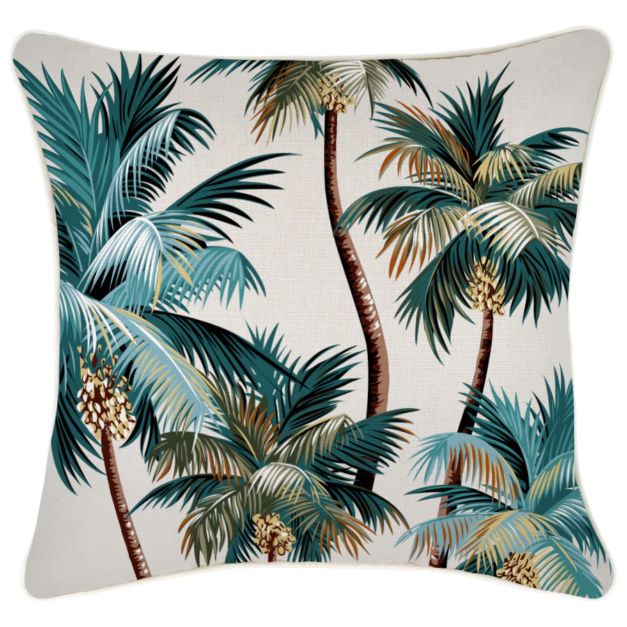 Outdoor Cushion With Piping Palm Trees Natural 45cm x 45cm