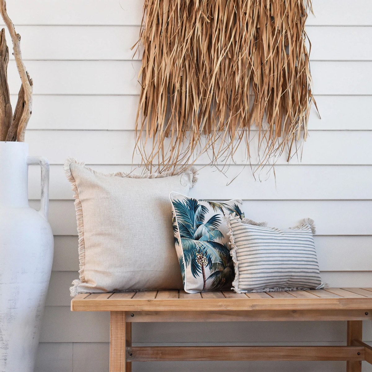 Outdoor Cushion With Piping Palm Trees Natural 45cm x 45cm - Image 5