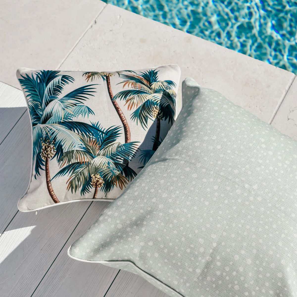 Outdoor Cushion With Piping Palm Trees Natural 45cm x 45cm - Image 7