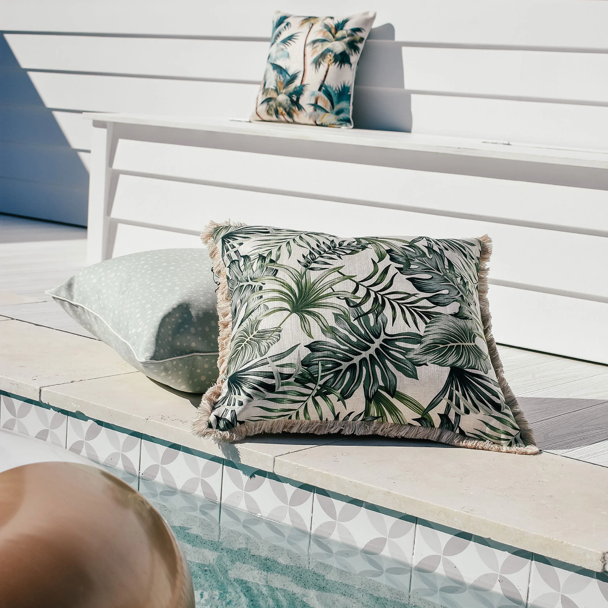 Outdoor Cushion With Piping Palm Trees Natural 45cm x 45cm - Image 11