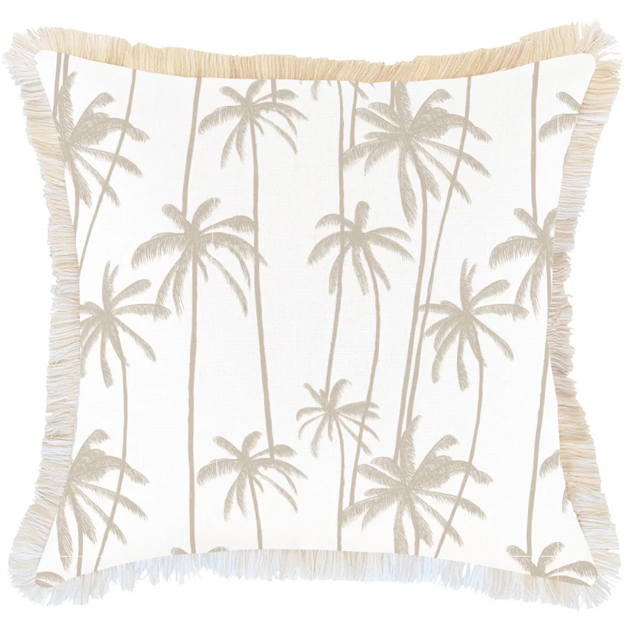 Outdoor Cushion Coastal Fringe Tall Palms Beige 60cm x 60cm