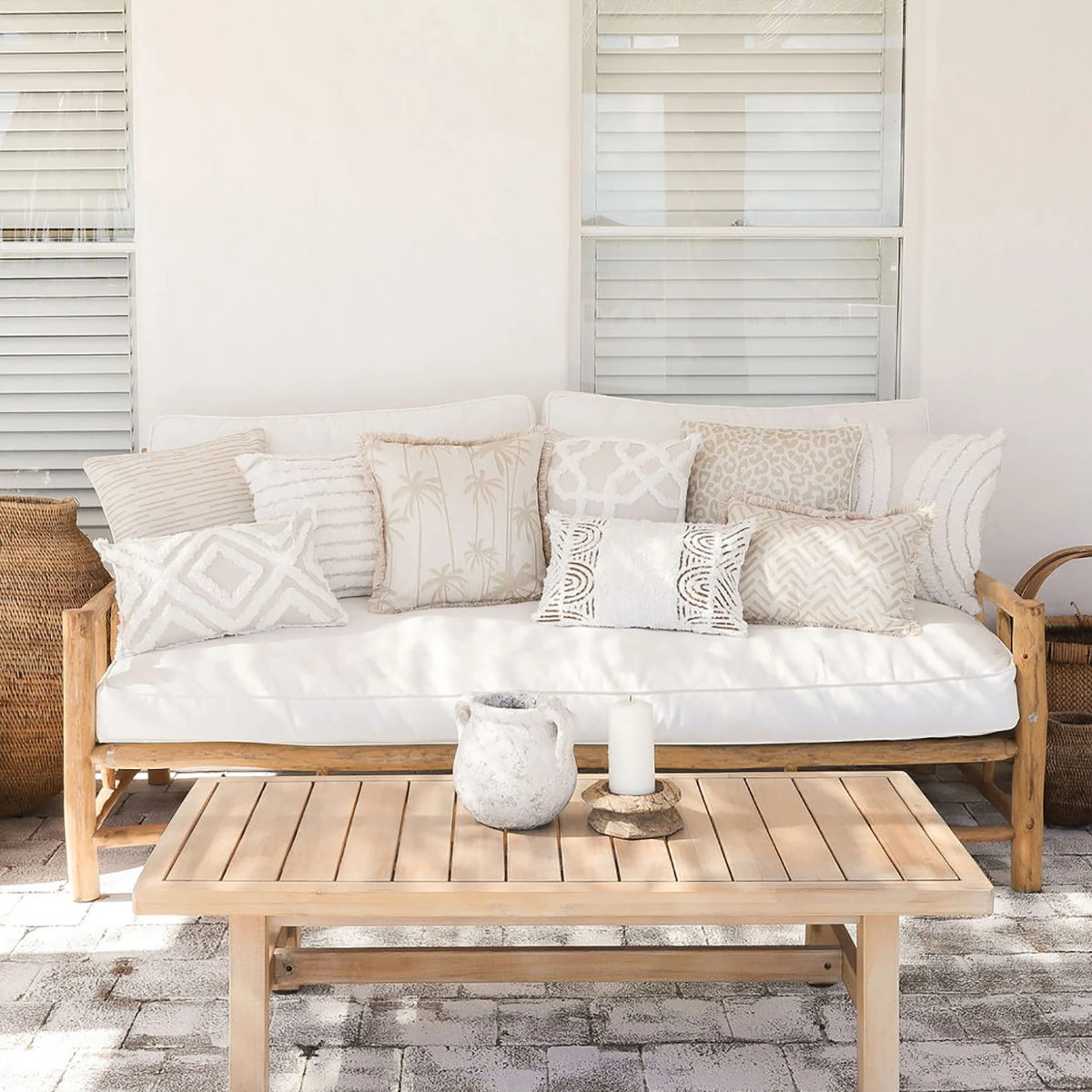 Outdoor Cushion Coastal Fringe Tall Palms Beige 60cm x 60cm - Image 2