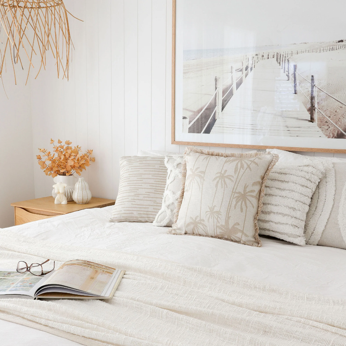 Outdoor Cushion Coastal Fringe Tall Palms Beige 60cm x 60cm - Image 3