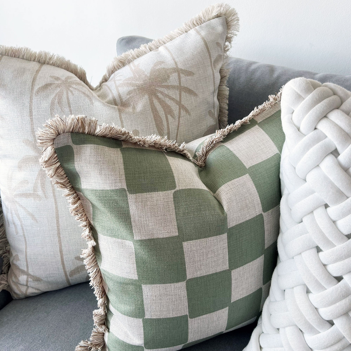 Outdoor Cushion Coastal Fringe Tall Palms Beige 60cm x 60cm - Image 5