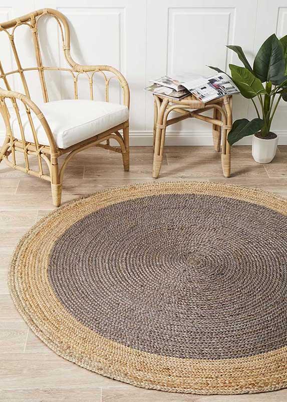 Atrium Polo Hamptons Style Indoor Rug Charcoal Round