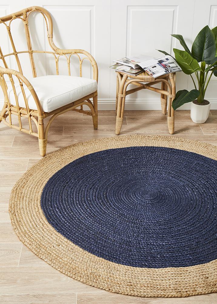 Atrium Polo Hamptons Style Indoor Rug Navy Round