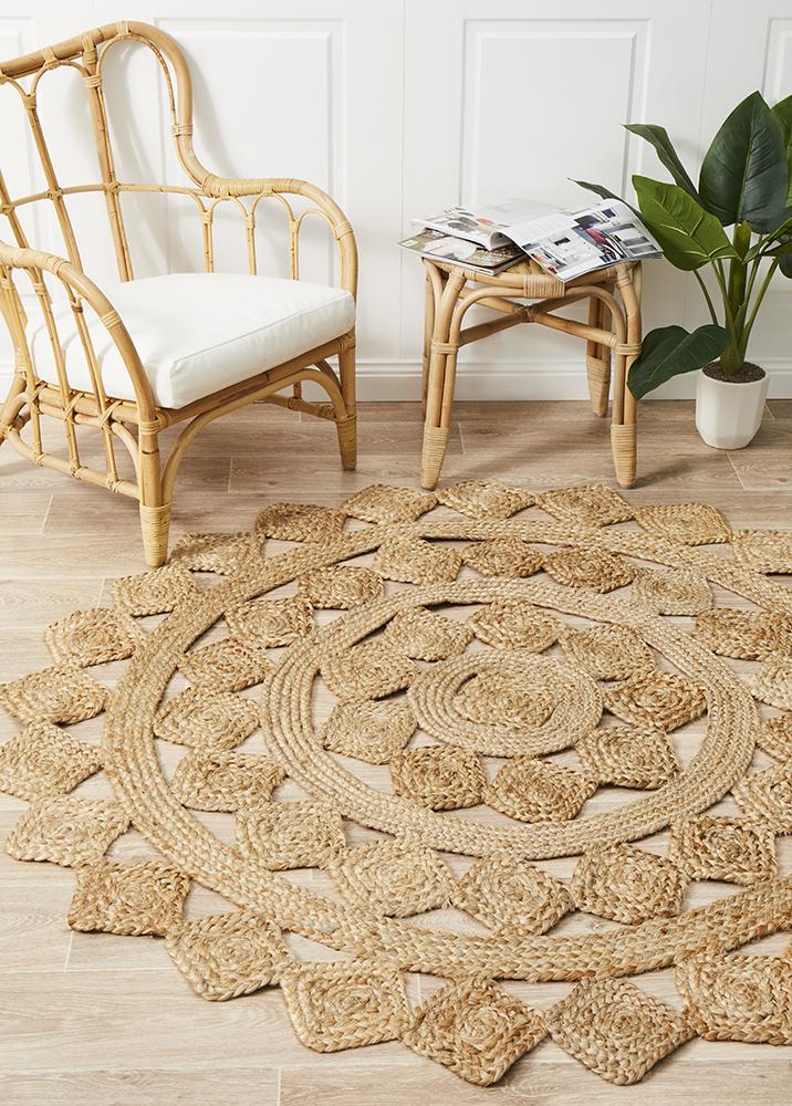Atrium Tessellate Hamptons Style Indoor Rug Natural Round