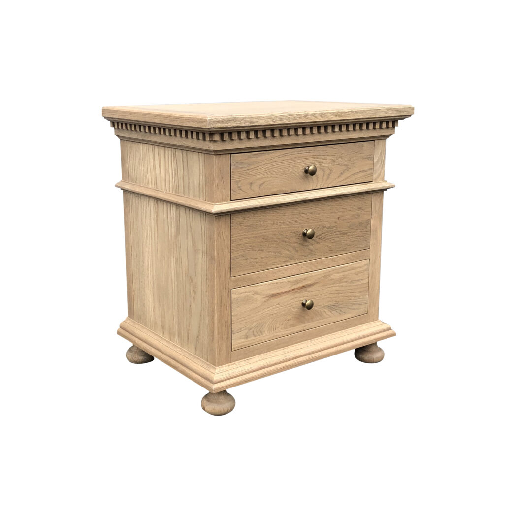 "South Hampton" Hamptons Style Solid Timber 3 Drawer Bedside Table, Weathered Oak 60cmW x 46cmD x 66cmH (RRP $1299)