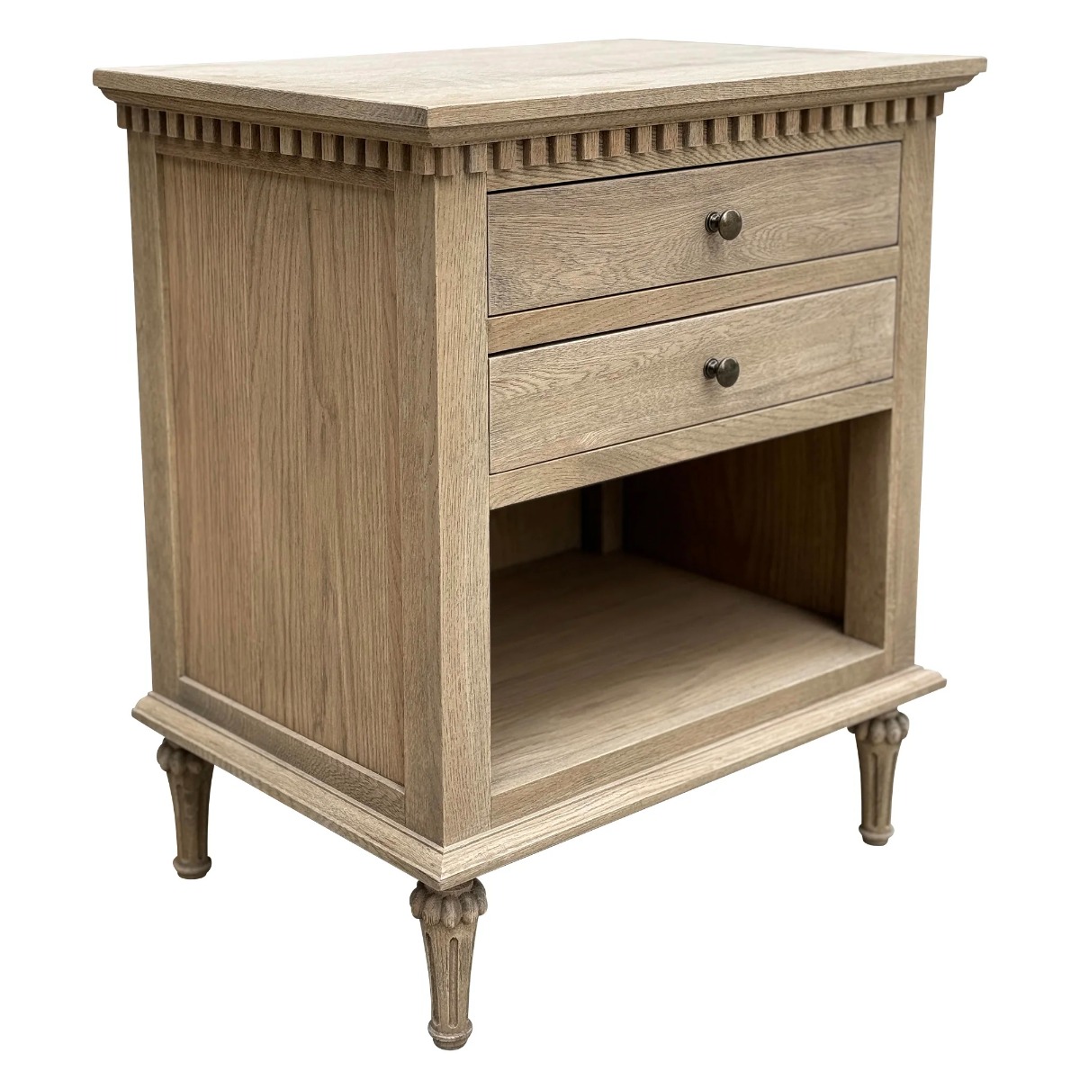"Maison" Hamptons Style Solid Timber 2 Drawer Bedside Table, Weathered Oak 60cmW x 43cmD x 72cmH (RRP $999) - Image 2