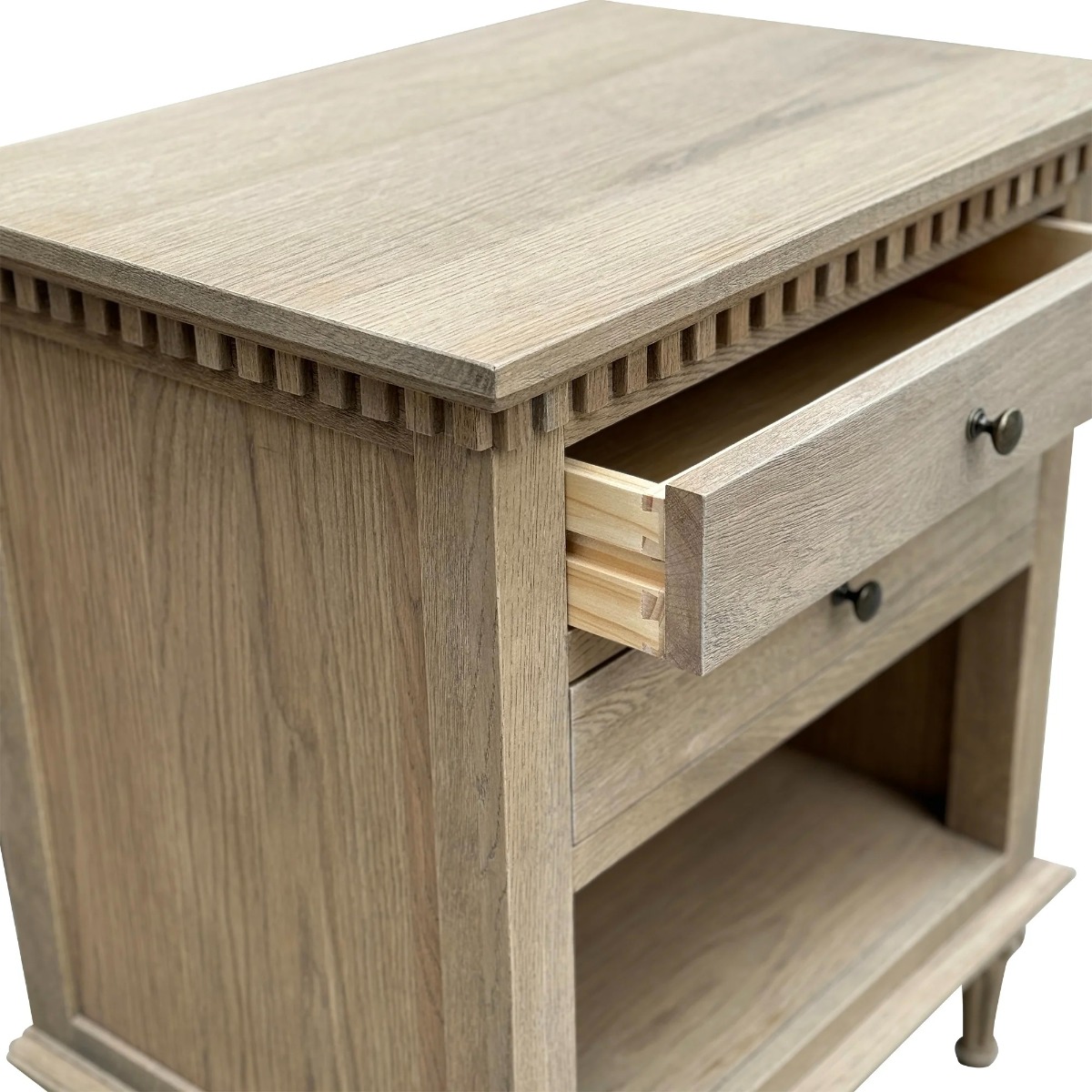 "Maison" Hamptons Style Solid Timber 2 Drawer Bedside Table, Weathered Oak 60cmW x 43cmD x 72cmH (RRP $999) - Image 3