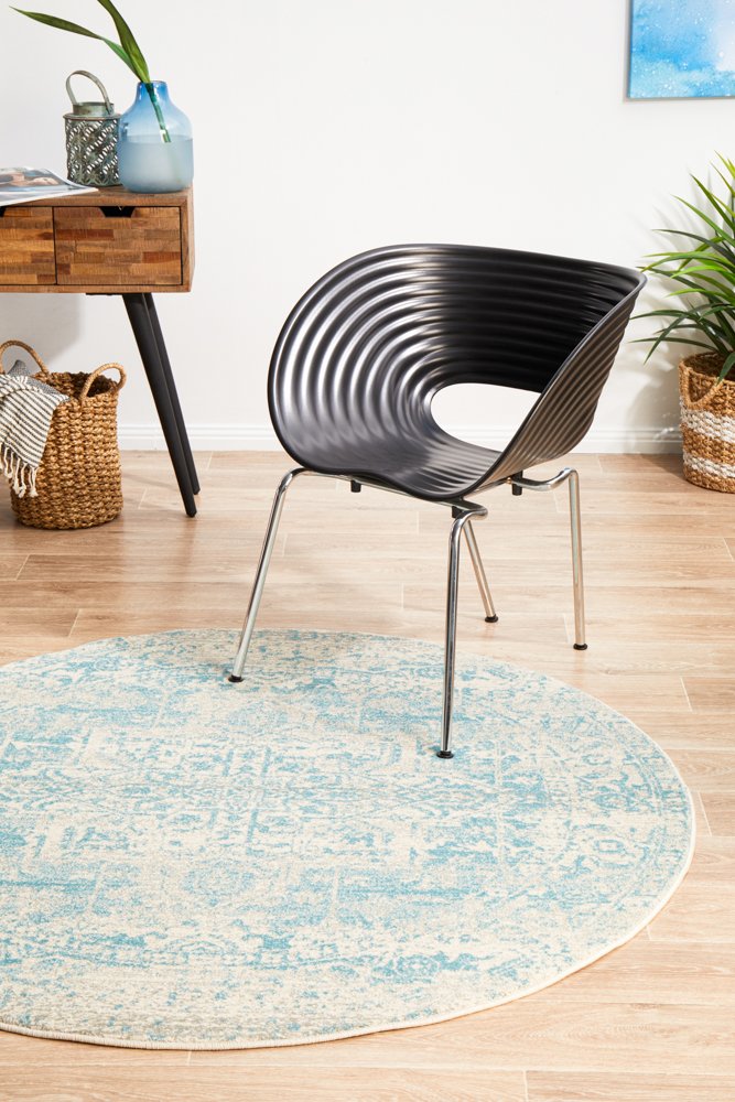 Evoke 253 Hamptons Style Indoor Rug White Blue Round