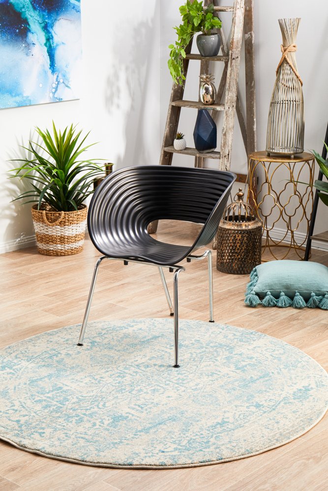 Evoke 253 Hamptons Style Indoor Rug White Blue Round - Image 2