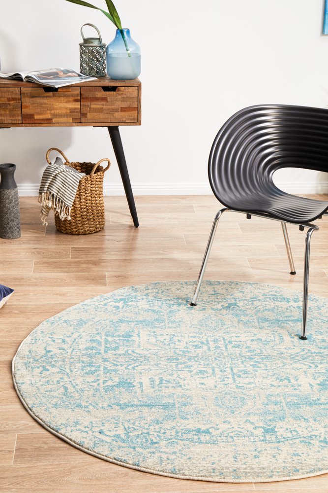Evoke 253 Hamptons Style Indoor Rug White Blue Round - Image 3