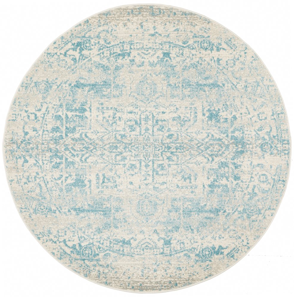 Evoke 253 Hamptons Style Indoor Rug White Blue Round - Image 4