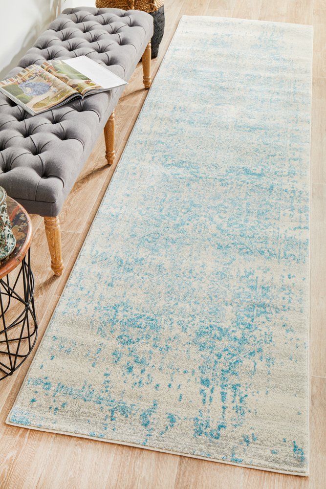 Evoke 253 Hamptons Style Indoor Rug White Blue Runner