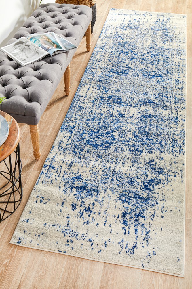 Evoke 253 Hamptons Style Indoor Rug White Navy Runner