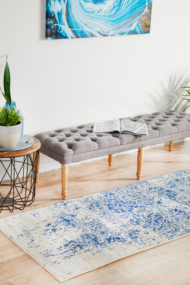 Evoke 253 Hamptons Style Indoor Rug White Navy Runner - Image 2