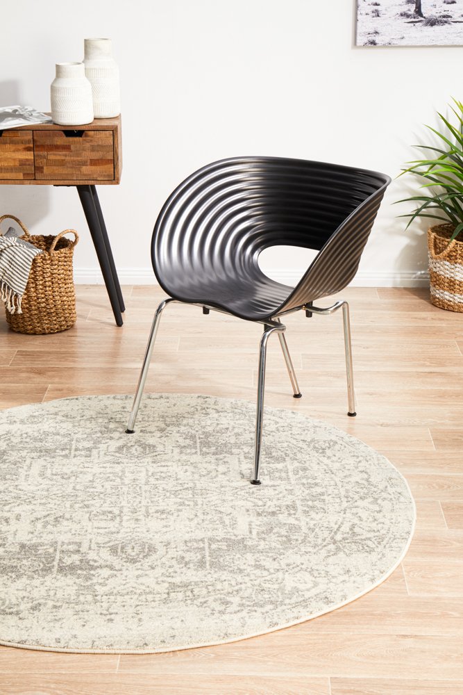 Evoke 253 Hamptons Style Indoor Rug White Silver Round
