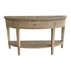 Harbord Hamptons Style Solid Timber Curved Console Hall Table Weathered Oak, 140cmW x 40cmD x 80cmH (RRP $1799)