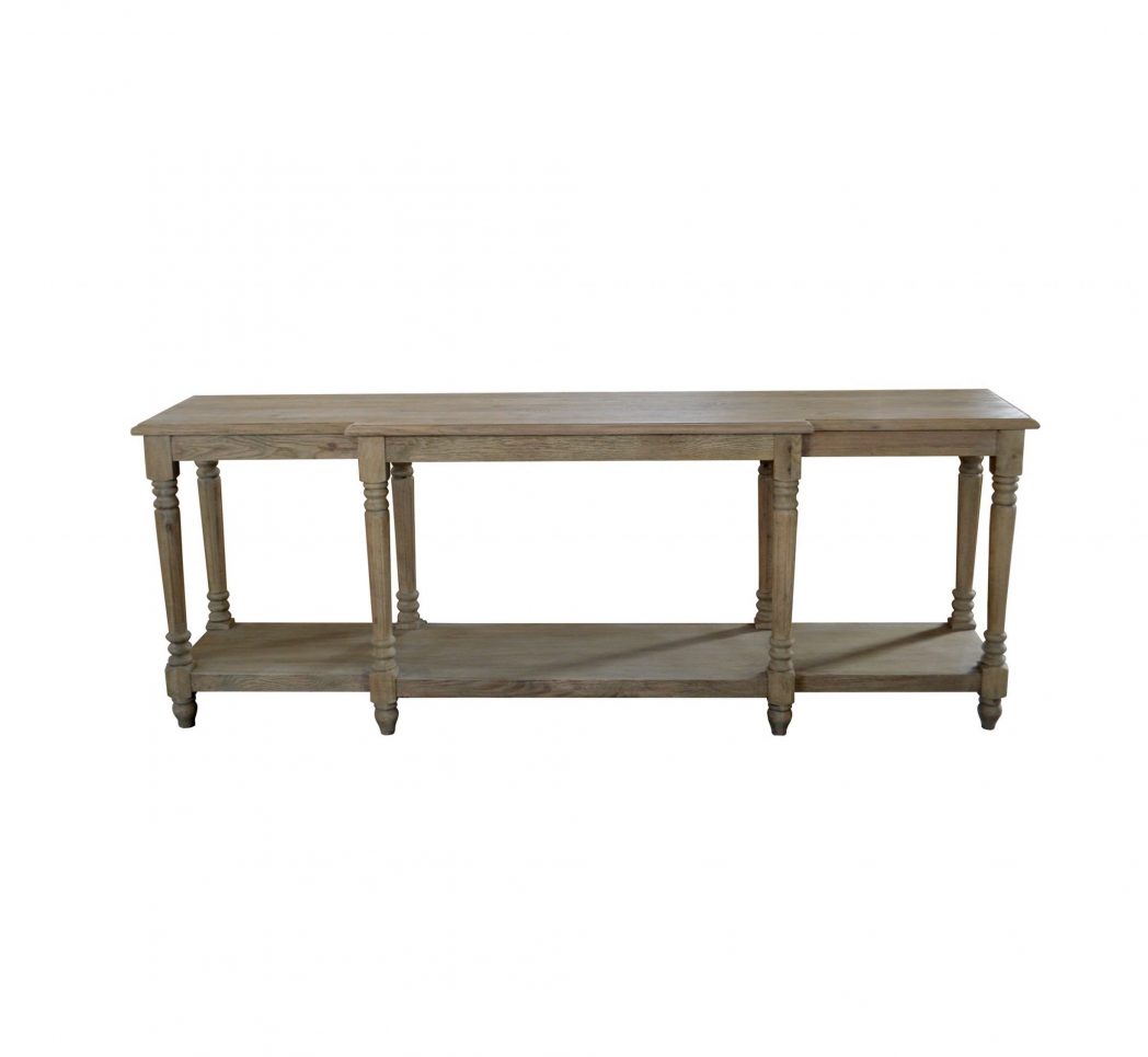 Provence Hamptons French Provincial Style Solid Timber Console Hall Table Weathered Oak, 200cmW x 51cmD x 81cmH (RRP $2999)