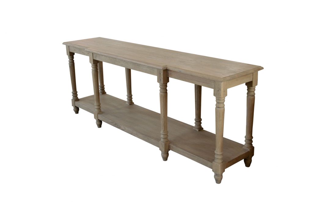 Provence Hamptons French Provincial Style Solid Timber Console Hall Table Weathered Oak, 200cmW x 51cmD x 81cmH (RRP $2999) - Image 2
