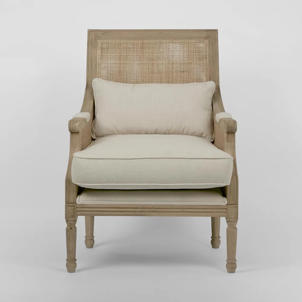 Hicks Oak & Rattan Armchair Natural with Linen Cushions, W 68cm D 68cm H 95cm (RRP $1999) - Image 2