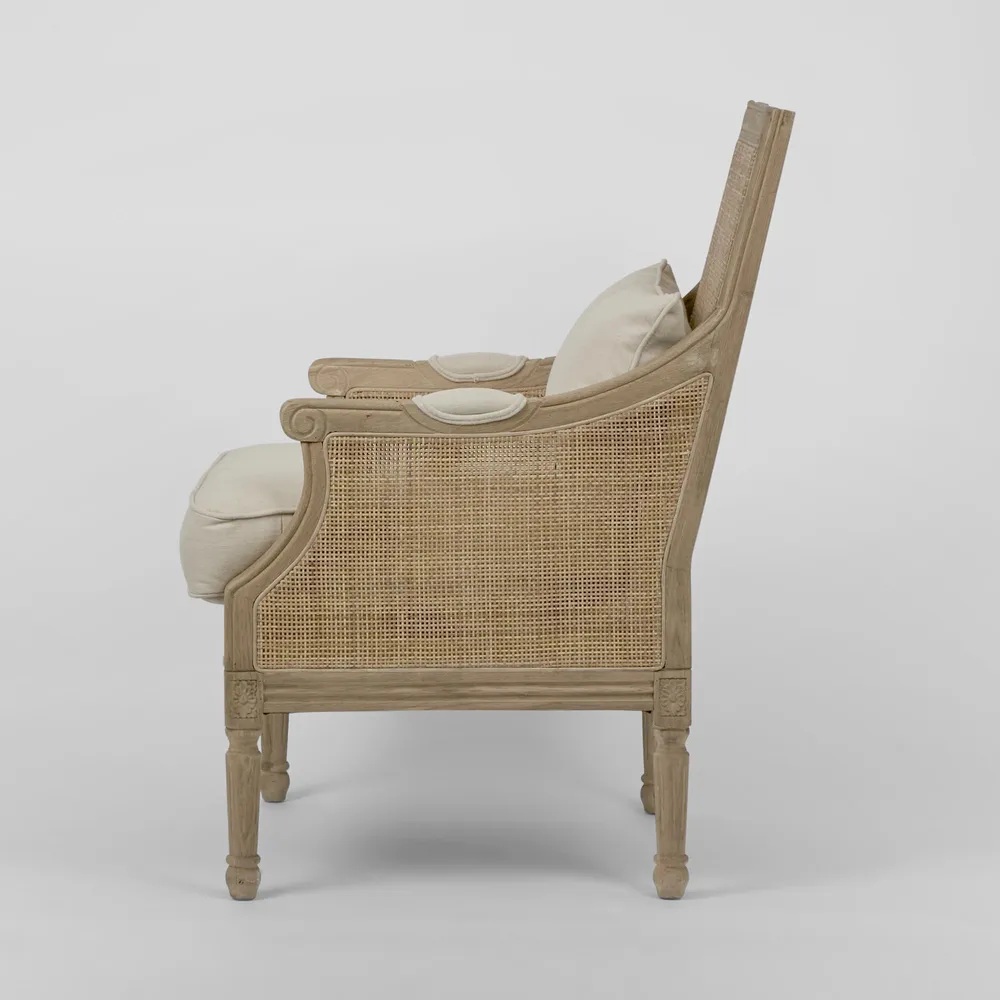 Hicks Oak & Rattan Armchair Natural with Linen Cushions, W 68cm D 68cm H 95cm (RRP $1999) - Image 3