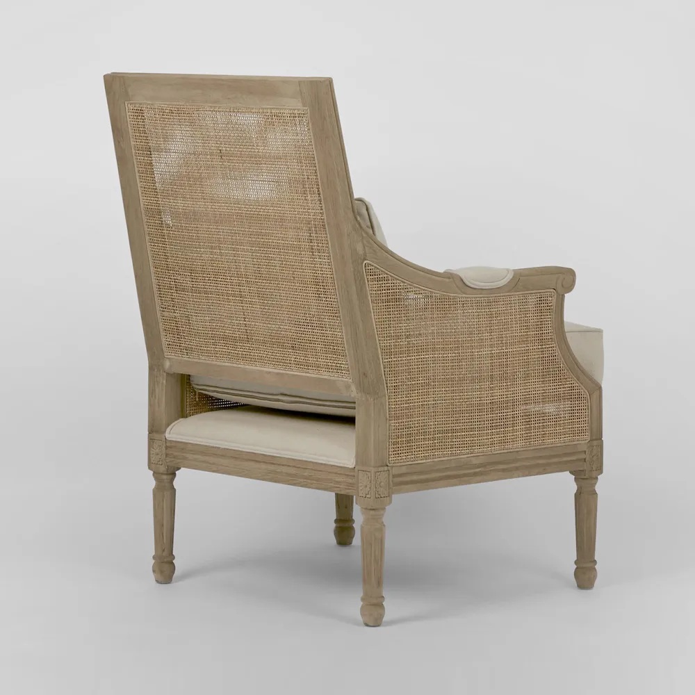 Hicks Oak & Rattan Armchair Natural with Linen Cushions, W 68cm D 68cm H 95cm (RRP $1999) - Image 4