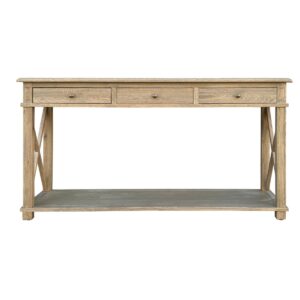 "Noosa" Hamptons Style Solid Timber Hall Table Weathered Oak, 150cmW x 40cmD x 80cmH (RRP $1699)