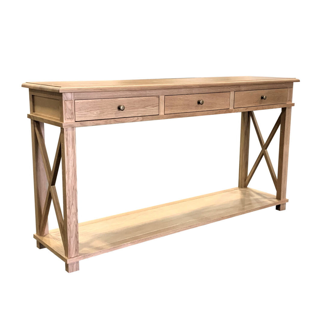 "Noosa" Hamptons Style Solid Timber Hall Table Natural Oak, 150cmW x 40cmD x 80cmH (RRP $1699) - Image 2