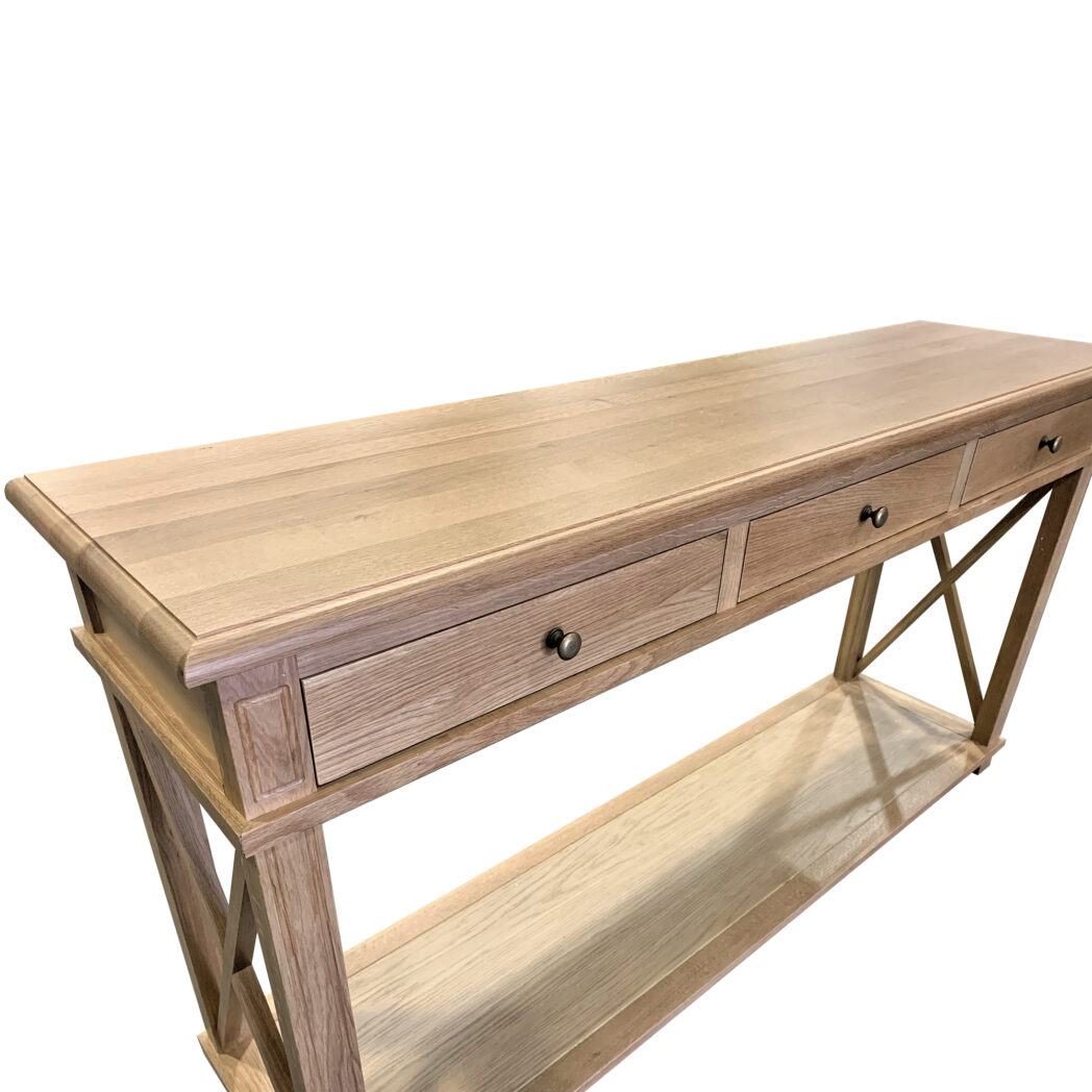 "Noosa" Hamptons Style Solid Timber Hall Table Natural Oak, 150cmW x 40cmD x 80cmH (RRP $1699) - Image 3
