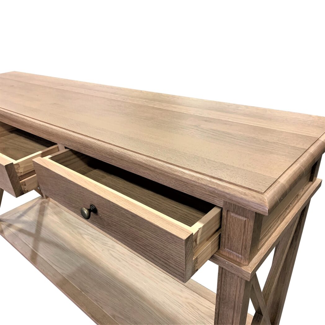 "Noosa" Hamptons Style Solid Timber Hall Table Natural Oak, 150cmW x 40cmD x 80cmH (RRP $1699) - Image 4