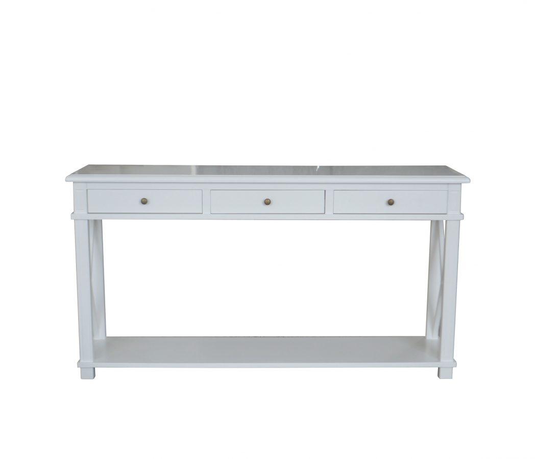 "Noosa" Hamptons Style Solid Timber Hall Table White, 150cmW x 40cmD x 80cmH (RRP $1699)