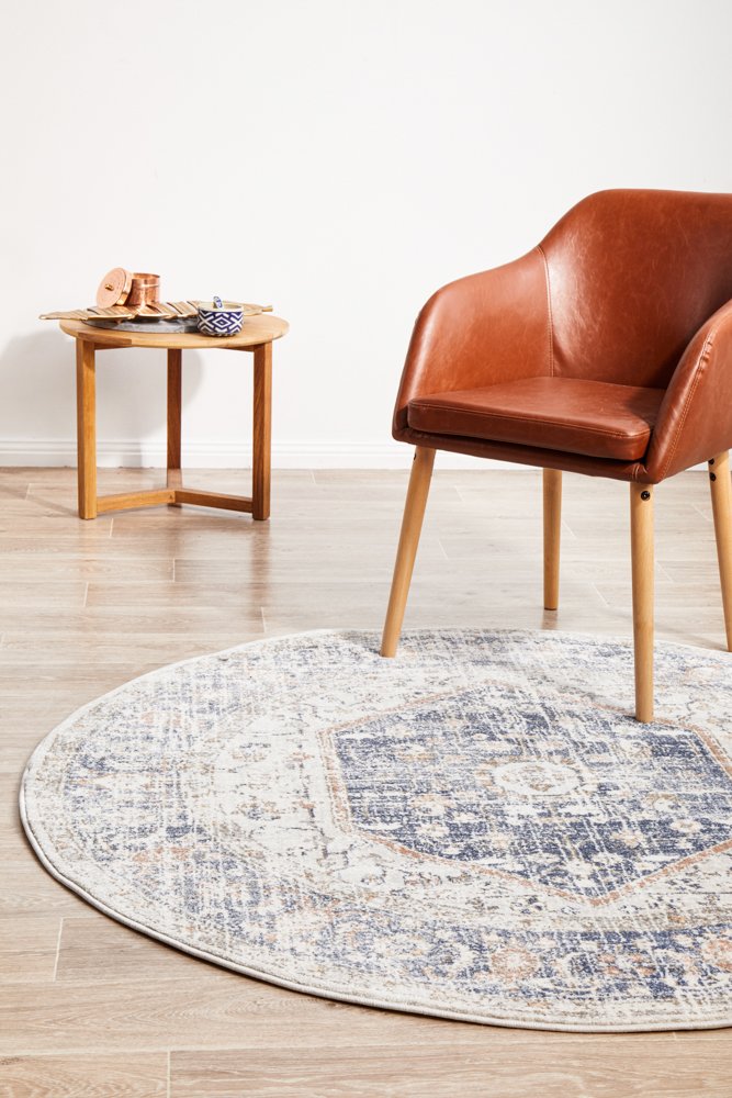 Mayfair Lorissa Hamptons Style Indoor Rug Blue Round