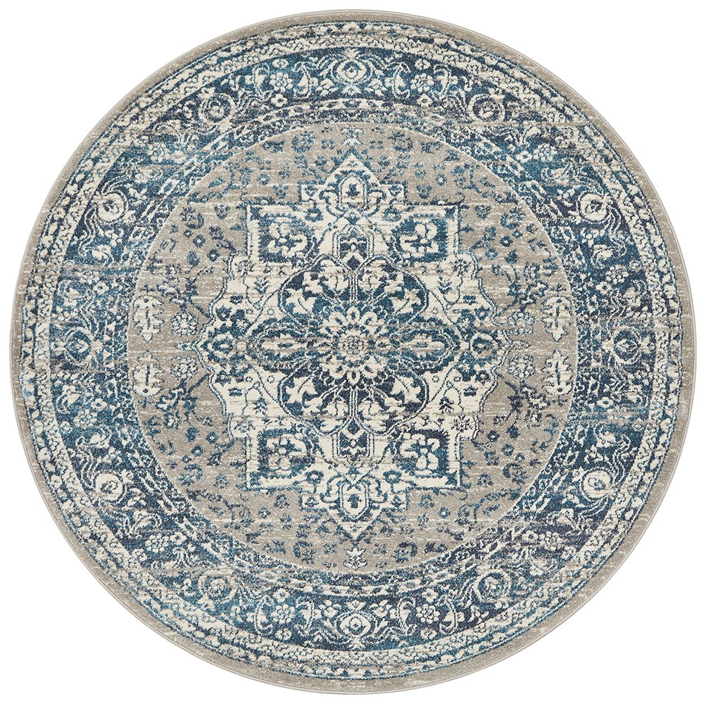 Babylon 207 Hamptons Style Indoor Rug Blue Round - Image 2