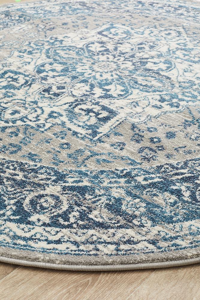 Babylon 207 Hamptons Style Indoor Rug Blue Round - Image 7