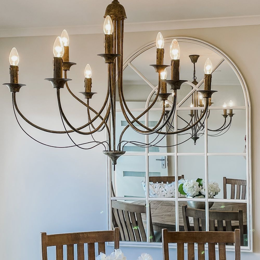 9 Arm Taupe Iron Chandelier 9 Lights (RRP $759) - Image 2