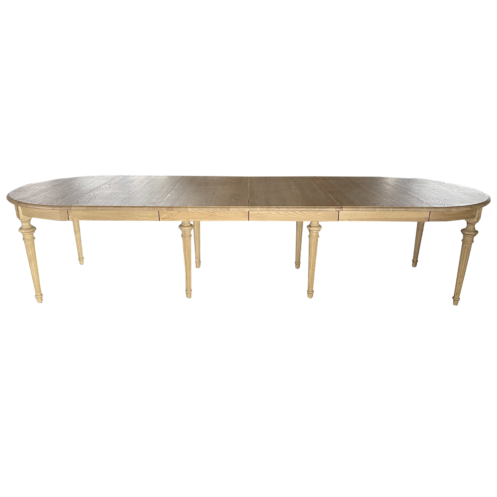 "Riviera" Hamptons Style Frech Provincial Solid Oak Extension Table Weathered Oak, 120-350cmW x 120cmD x 78cmH (RRP $5999)