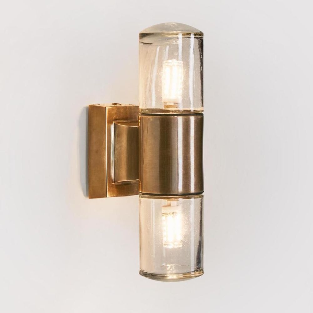 Plover Outdoor Wall Light Antique Brass, D 9cm W 5cm H 20cm (RRP $349)