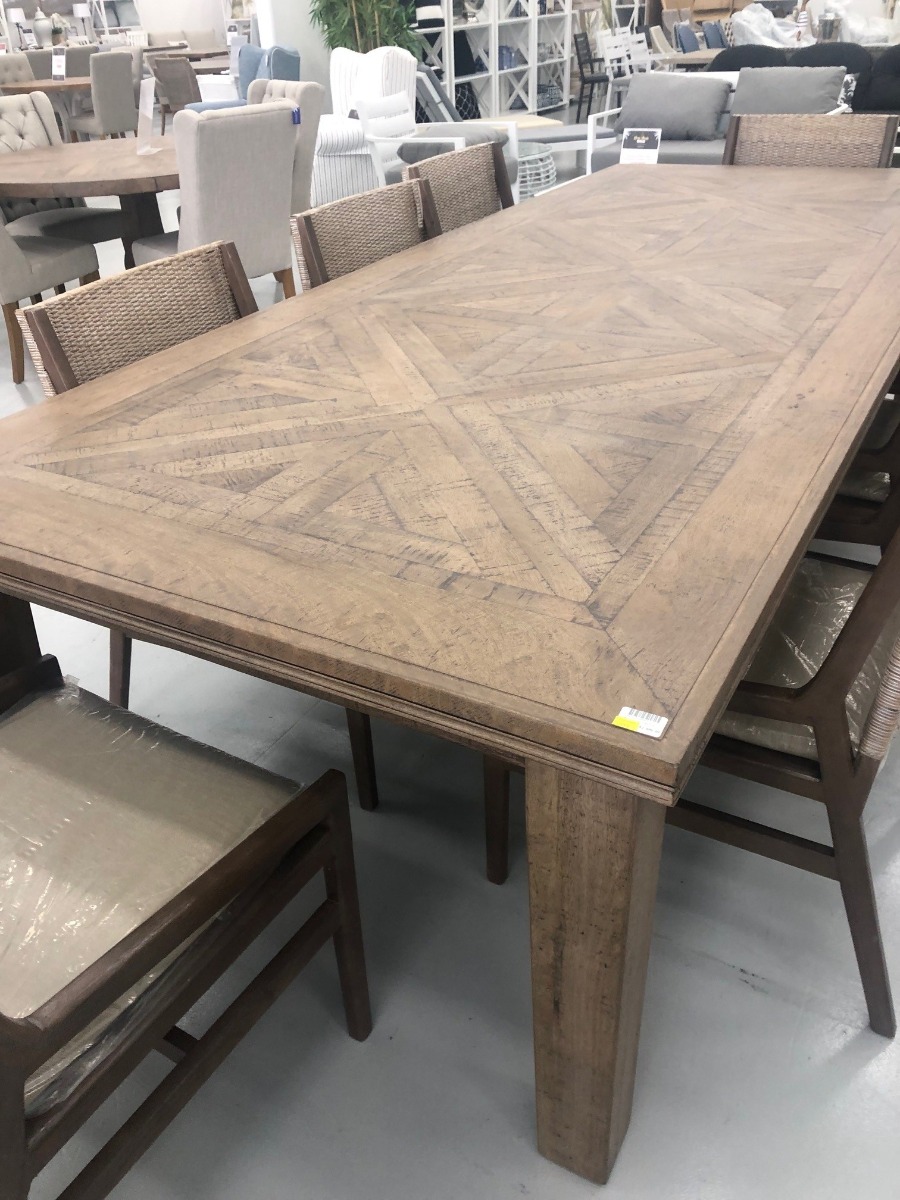 "Hayman" Hamptons Style Hardwood Timber Parquetry Dining Table, RH Finish, 300x120x77cm (RRP $3999)