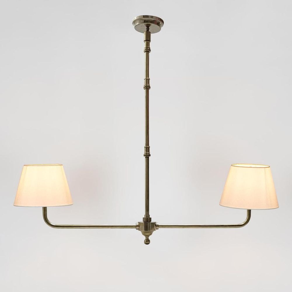 Sheridan Two Arm Pendant Antique Brass, D 14cm W 96cm H 99cm (RRP $1499)