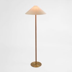 Huntley Leather & Brass Floor Lamp & Linen Shade (RRP $649)