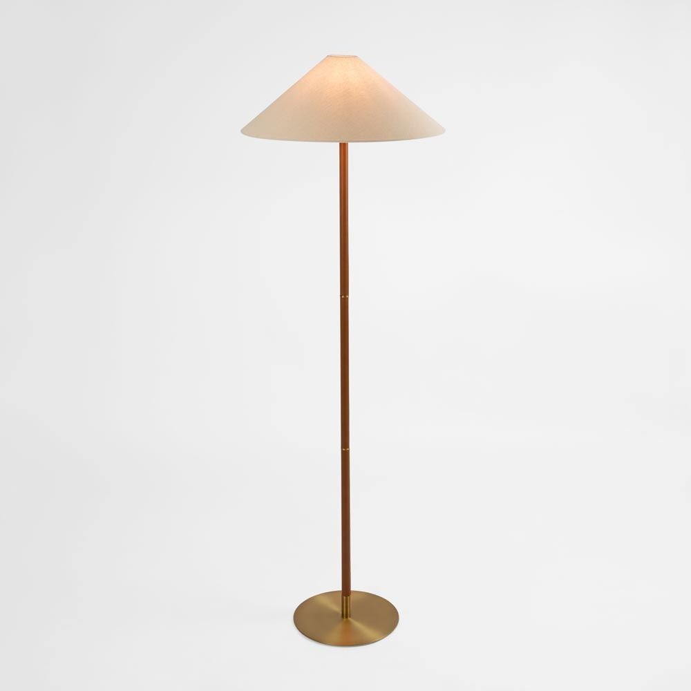 Huntley Leather & Brass Floor Lamp & Linen Shade (RRP $649)