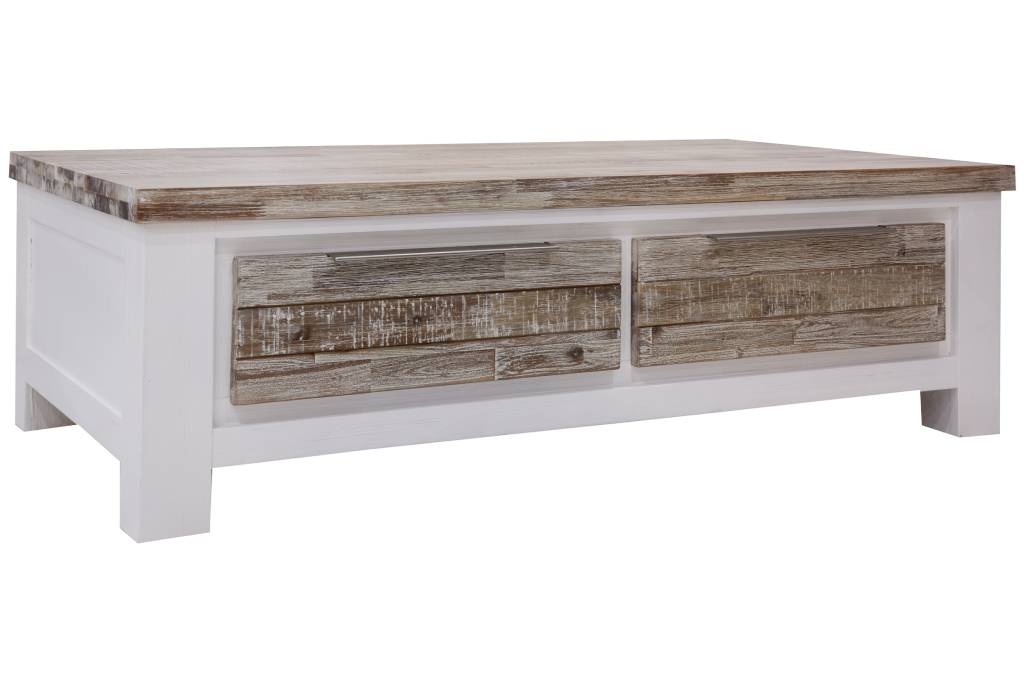 "Coastal" Hamptons Style Timber Coffee Table W130 x D70 x H40 CM, Timber Top with Vivid White Base (RRP $1199)
